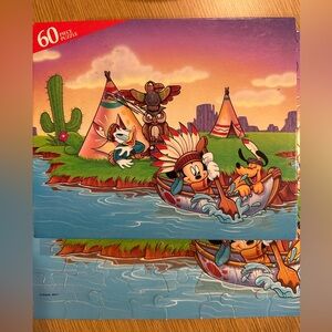 Vintage Disney Mickey Mouse & Pluto 60 Piece Puzzle. Canoe River Tepee.